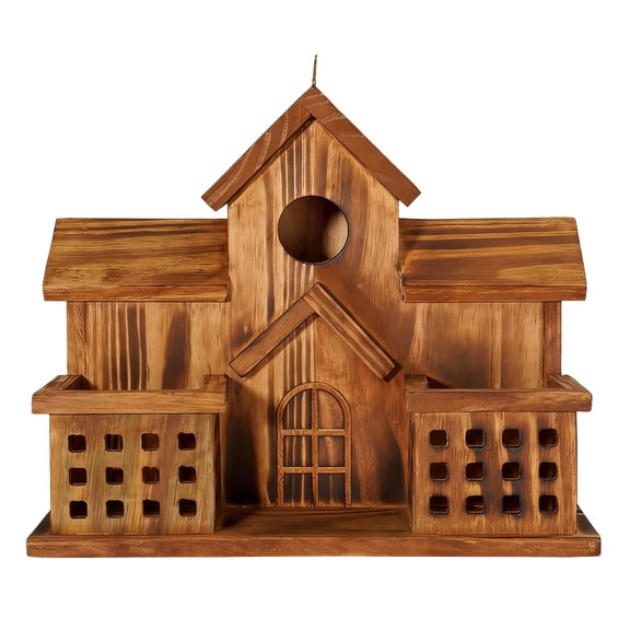 Bird Houses for Outside with Bird Feeder, Outdoor 3 Hole Bird House Room for 3 Bird Families Bluebird Finch Cardinals Hanging Birdhouse for Garden(B)
