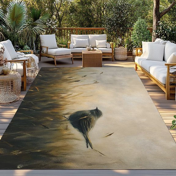 Bird Indoor Outdoor Rugs 3x5 Ft, Wild Grass Misty Field Animal Nature Rustic Outdoor Patio Rugs Mat Washable Outside Area Rugs Carpet for Porch Deck RV Camping Pool Balcony Backyard