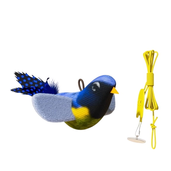 Bird Interactive Cat Toy With Loop Plush Feather Bird Refills Teaser Toy Cat Wand Toy Realistic Bird Impression(Blue-13X6Cm)#2732