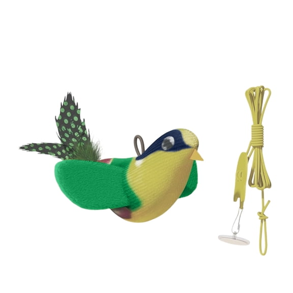 Bird Interactive Cat Toy With Loop Plush Feather Bird Refills Teaser Toy Cat Wand Toy Realistic Bird Impression(Green-13X6Cm)#2732