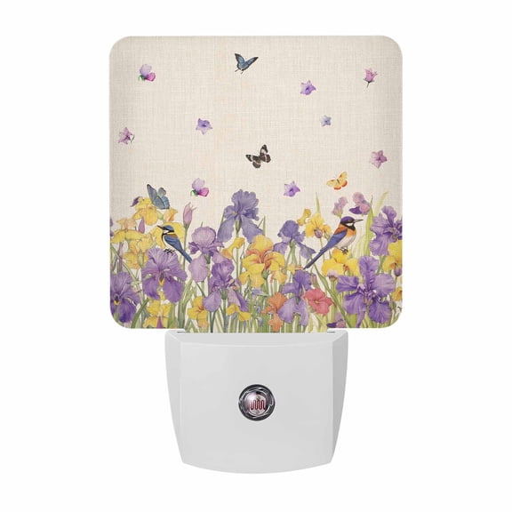 Bird Iris Floral Flower Plug-in LED Night Lights Butterfly Branch Leaves Auto Dusk-to-Dawn Sensor for Bedroom, Bathroom, Kitchen, Nursery, Hallway, Stairs, Wall Home Decor