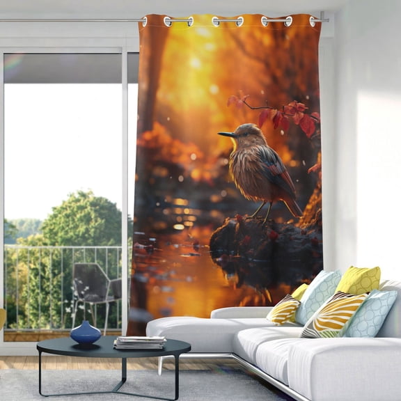 Bird Lake Flowers Blackout Curtain Panels Drapes Privacy Assured with Light Filtering Curtains for Living room Bedroom Bathroom Window