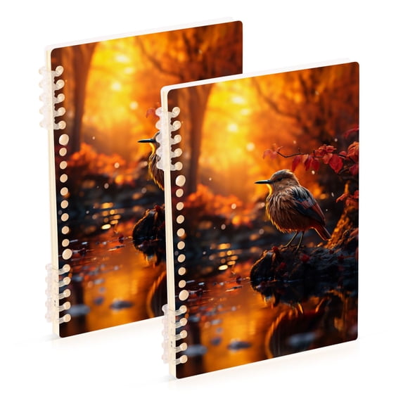 Bird Lake Flowers Ring Binder Notebook Journey Note Diary College Ruled Spiral Notebook Study Loose Leaf Paper A5 60 Pages