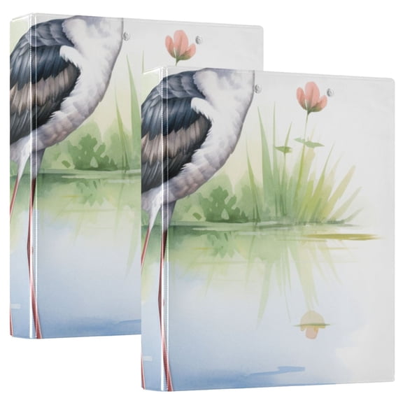 Bird Lake Lotus Leaf Grass 3 Ring Binders 1.5 inch Hardcover File Folders with Interior Pockets A4 Size Organizer for School Office Hospital