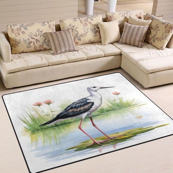 Bird Lake Lotus Leaf Grass Area Rug Washable 80 x 58 Floor Carpet Mat Non Slip for Bedroom Living Room Home Decor