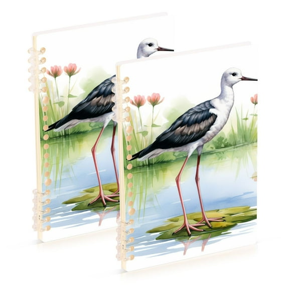 Bird Lake Lotus Leaf Grass Ring Binder Notebook Journey Note Diary College Ruled Spiral Notebook Study Loose Leaf Paper A5 60 Pages