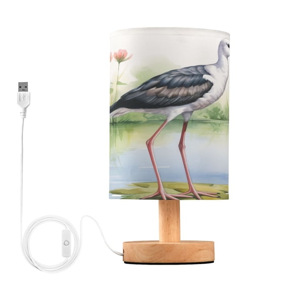 Bird Lake Lotus Leaf Grass Table Lamp USB Bedside Desk Nightstand Lamp Printed Gifts Small Lamp Wood Base for Bedroom Living Room Kids Room College Dorm