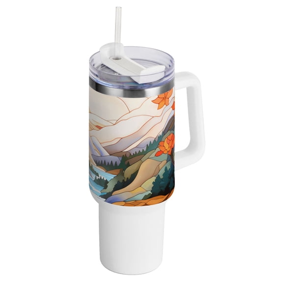 Bird Lake Trees Line 40 oz Tumbler with Handle Insulated&nbsp;Travel Mug&nbsp;Lid Straw Leak Proof Steel Vacuum Water Bottles Glasses Fits in Car Cup Holder