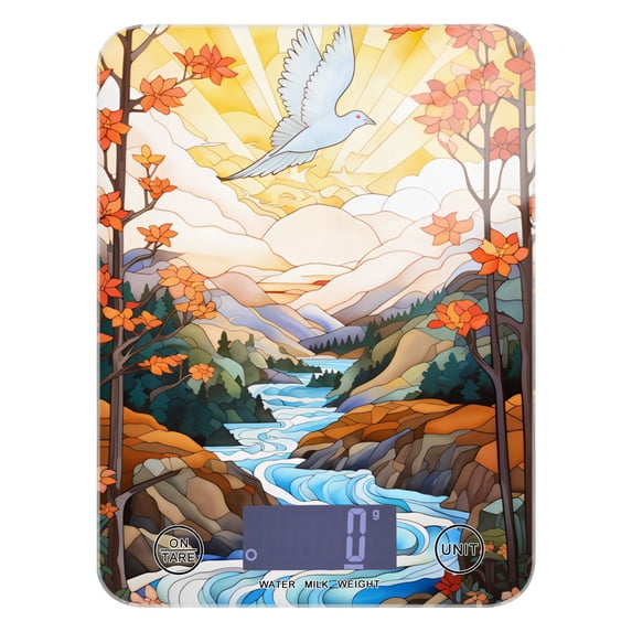 Bird Lake Trees Line Food Scale Digital Kitchen Scale Waterproof Tempered Glass Tare Function 11 lb for Baking Cooking Meal Prep