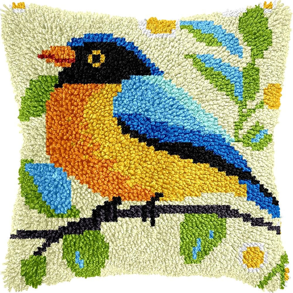 Bird Latch Hook Kits Pillow kits Cushion Throw Pillow Embroidery Craft Kits DIY Kits of DIY Hooking Pillowcase Cover Supplier with Color Printed Canvas 43x43cm (131)