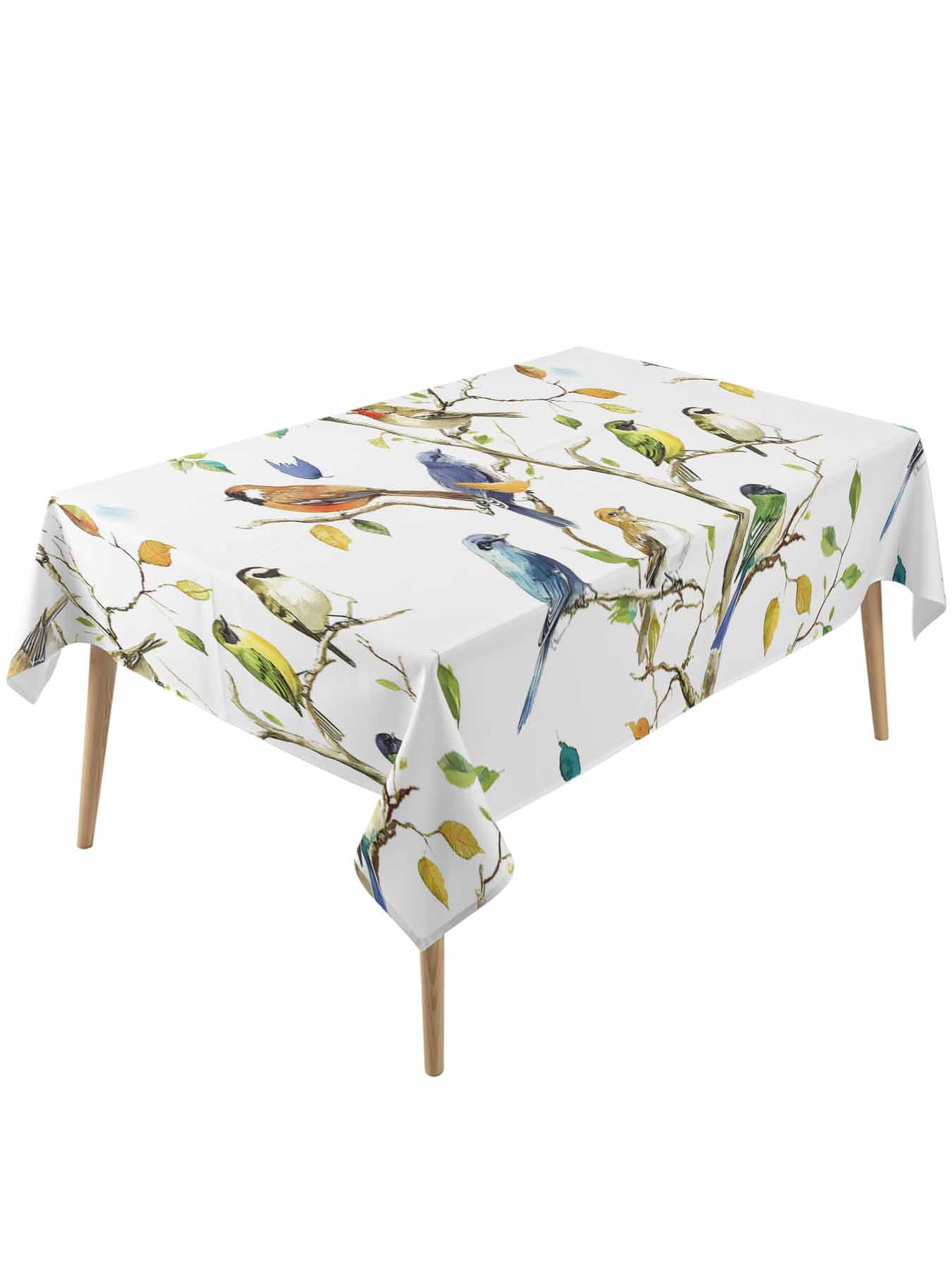 Bird Leaf Table Cloth, Spring Summer Tree Branch Farmhouse Retro ...