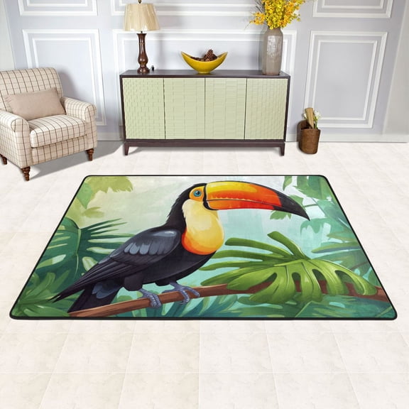 Bird Leaves Parrot Area Rug Washable 72 x 48 Floor Carpet Mat Non Slip for Bedroom Living Room Kids Room Home Decor