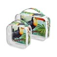 Bird Leaves Parrot Clear Cosmetic Bags with Handles PVC Toiletry Bags