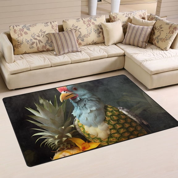 Bird Leaves Pineapple Flower Area Rug Washable Floor Carpet Mat 60 x 39 inch for Bedroom Living Room Kids Room Home Decor