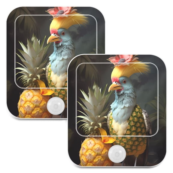 Bird Leaves Pineapple Flower Night Lights Plug into Wall LED with Auto Light Sensor Warm Light for Kids Hallway Bedroom Living Room Kitchen Bathroom Set of 2