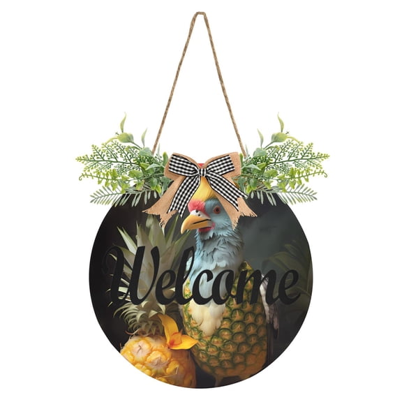 Bird Leaves Pineapple Flower Welcome Sign for Front Door Wreath Door Sign for Farmhouse Porch Decoration Indoor Outdoor