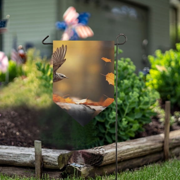 Bird Leaves Wood Garden Flag 18" x 12.5" Double Sided Yard Lawn Outdoor Decor Small Yard Flags
