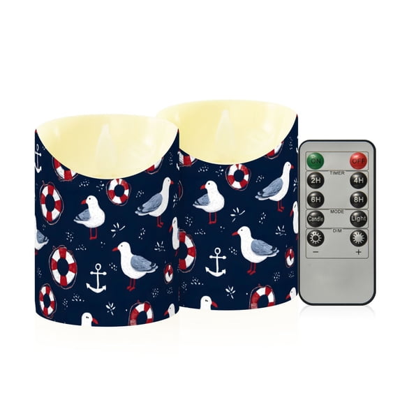 Bird Lifebuoy Flameless Candles 2 PCS with Remote Realistic Moving Flame LED Tapered Pillar Set for Home Decor