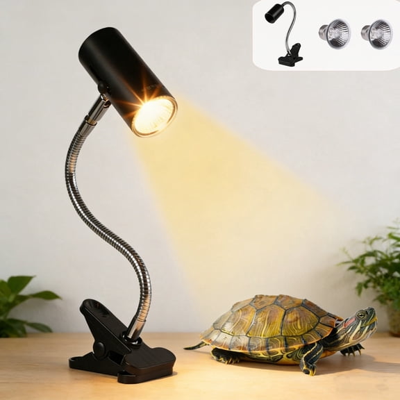 Bird Light Lamp,Bird Lamp,Reptile Heat Lamp, Heat Lamp with Clamp, UVA UVB Reptile Light with Intelligent Cycle Timer for Turtle, Bearded Dragon, Lizard and More, 2 Bulbs 50W+75W