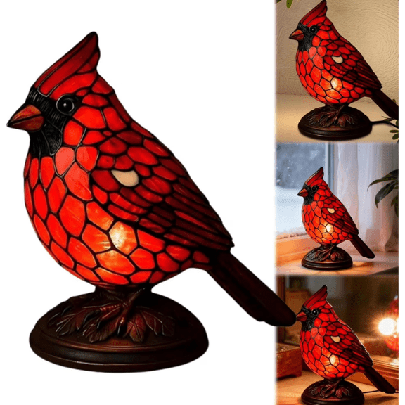Bird Light – Resin Red Bird Tabletop Lamp, Decorative Desk Accent, Soft Glow Feature, Elegant Nature-Inspired Design, Ideal for Living Room Bathroom Nursery Dorm Hotel Apartment Vacation,Red