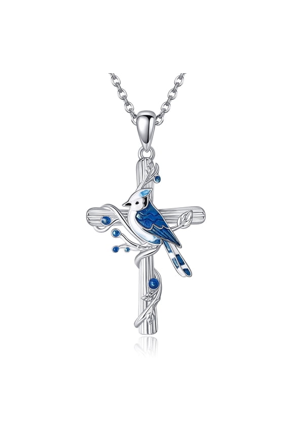 Bird Love Necklace 925 Sterling Silver Blue Jay Pendant Necklaces Bird Jewelry for Women Gifts