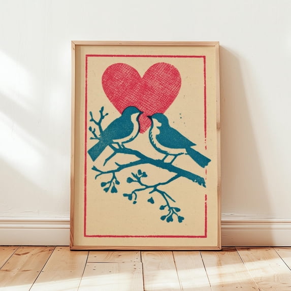 Bird Love Wall Art Retro Animal Decor Vintage Nature Artwork Living ...