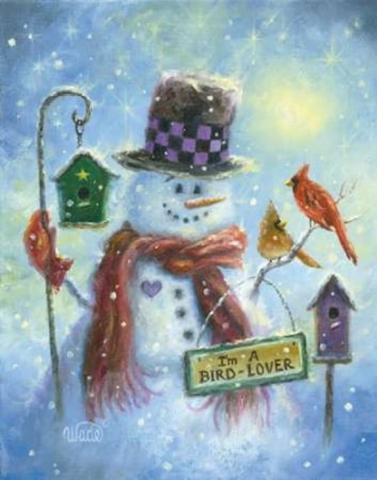 Bird Lover Snowman Canvas Art - Vicki Wade (22 x 28)