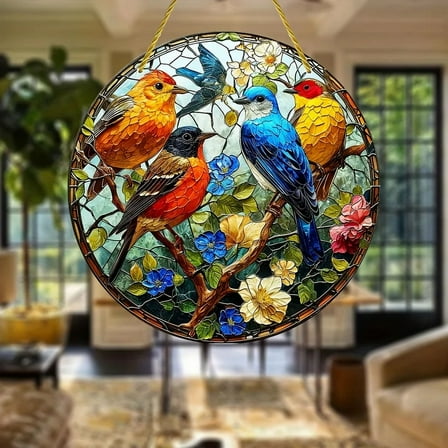 Bird Lover's Stained Glass Sun Catcher Window Hanging Suncatcher Beautiful Sky Design with Metal Chain Home Garden Ornaments