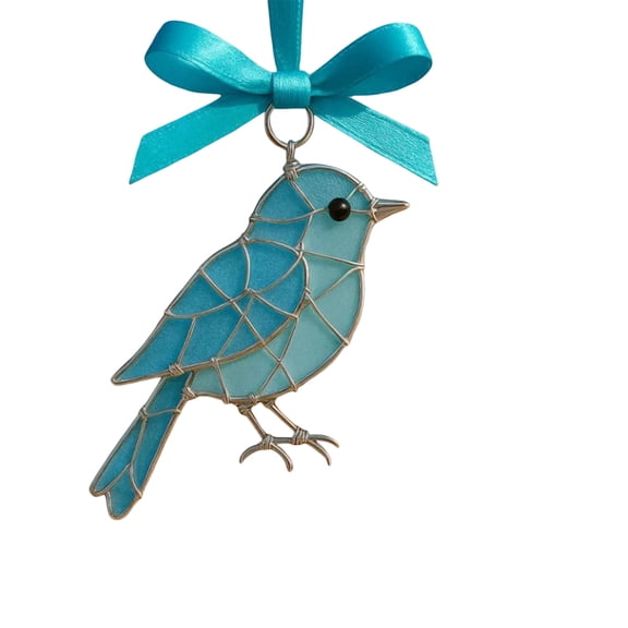 Bird Lovers Gift Ideas,Winter Tree Decor,Sea Glass Bird Ornament, 2D Plat Valentine Tree, Sea Glass Art Decoration Keepsake with Cards for Birds Watchers and Nature Lovers(E)