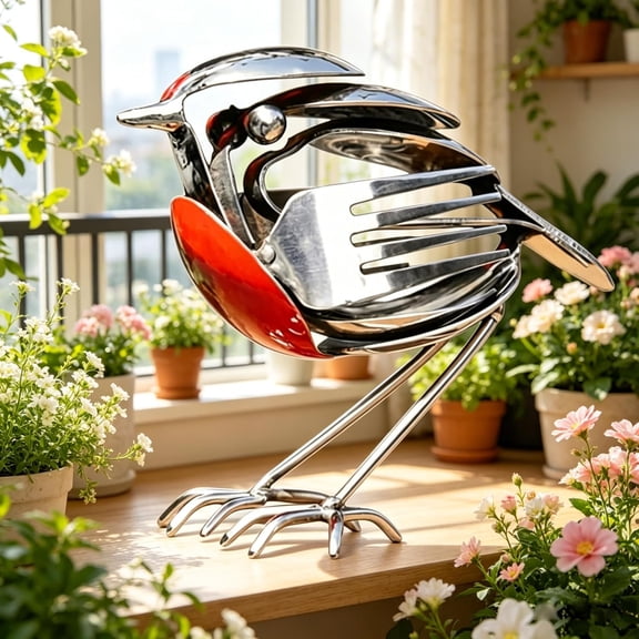 Robin Bird Metal Art Sculpture,Handmade Metal Robin Garden Sculpture Unique Home Decor for Garden, Patio, or Office Desk, Decorative Steel Craft