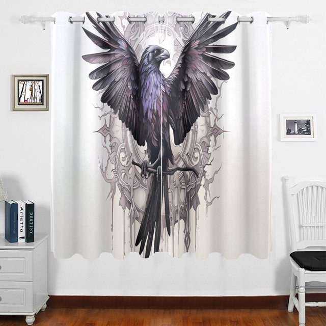 Bird Mirror Curtains Black Out 63 Inch Length Curtains for Sliding Glass Doors Bedroom Living Room 2 Panels Set
