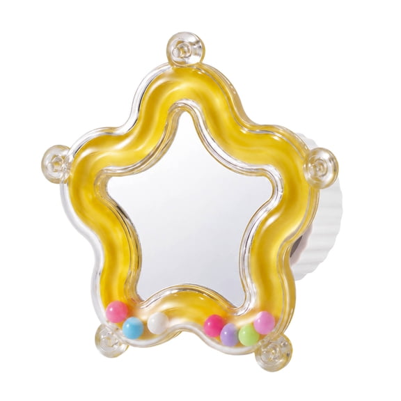 Bird Mirror Toy with Rotating Beads, PC Interactive Spinner for Cage Enrichment, Colorful Chewing Activity Toy with Twist Mount for Cockatiel Budgies Conure Parrots, Yellow