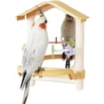 Bird Mirror with Perches House Shape Interactive Play Toys for Small ... - Parrot Cage Mirror With Multi-Level Perches