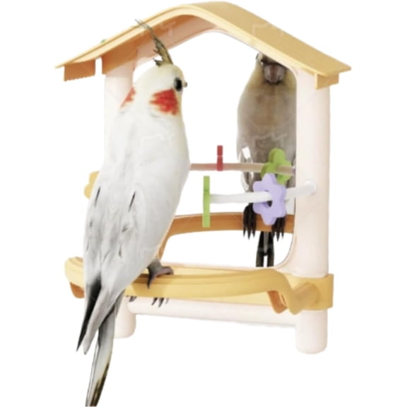 Bird Mirror with Perches House Shape Interactive Play Toys for Small Parrot Budgies Parakeet Cockatiel Conure Lovebird Cage Accessories