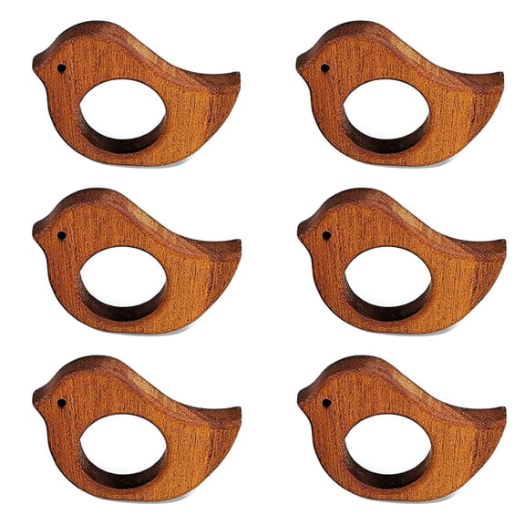 Bird Napkin Rings Set of 6 - Vintage Cottage Animal Bird Napkin Ring Holder for Dinning Room Table Decor, Farmhouse Chic Wooden Bird Napkin Holder for Wedding Holiday Party Banquet