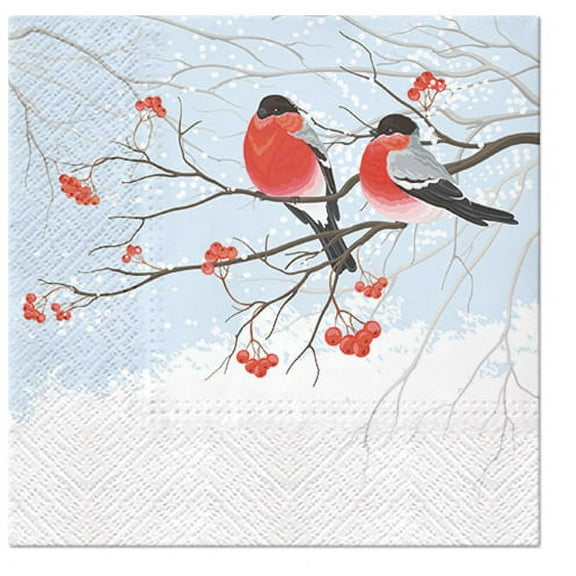 Bird Napkins BULLFINCHES 40pcs Lunch Napkins, Bird Paper Napkins, Decoupage Bird Napkins, Disposable Napkins Decorative, Winter Napkins