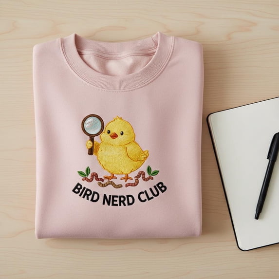 Bird Nerd Club Embroidered Sweatshirt, Chick with Magnifying Glass Shirt, Cute Bird Watching Gift, Custom Ornithology Hoodie