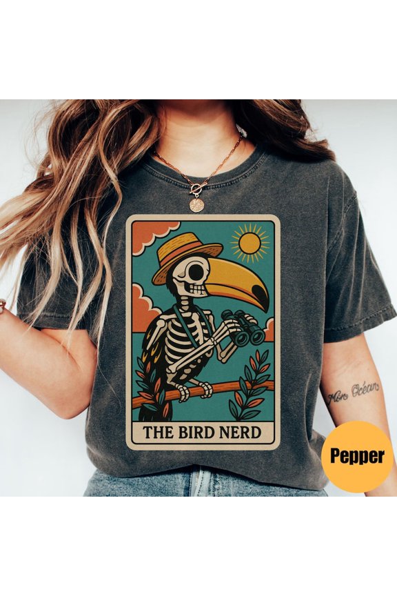 Bird Nerd Tarot Card Shirt Mystical Bird Watcher Cottagecore Graphic Tee Nature Aesthetic Style Comfort Colors Unisex Cotton T-Shirt, Size S-3XL