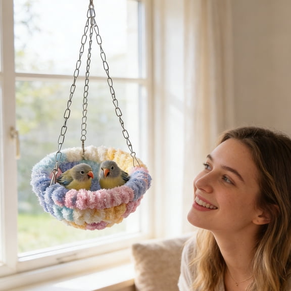 Bird Nest Bed Parrot Hanging Swing Hammock Bird Cage House for Budgies Parakeets Cockatiels Lovebirds Conures (Multi-Colored)