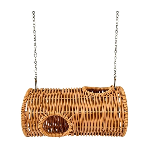 Bird Nest Hanging Woven Straw Pet Tunnel Swing, Natural Seagrass Reptile Hammock Hideaway with Metal Hook, Bird Cage Accessories for Parrots, Cockatiels, Budgies, Bearded Dragons and Lizards