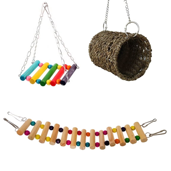 Bird Nest Hut Swing Wood Ladder for Parrots Parakeets Conures Cockatiels