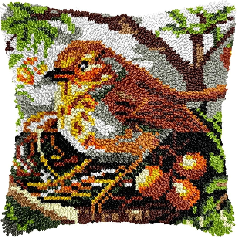 Bird & Nest Latch Hook Pillow Kits Pillow Cover Latch Hook Crafts Crochet Knitted Hooking Pillowcase Cushion Crafts Embroidery Latch Hooking Kits Material Set 17x17 inch(191)