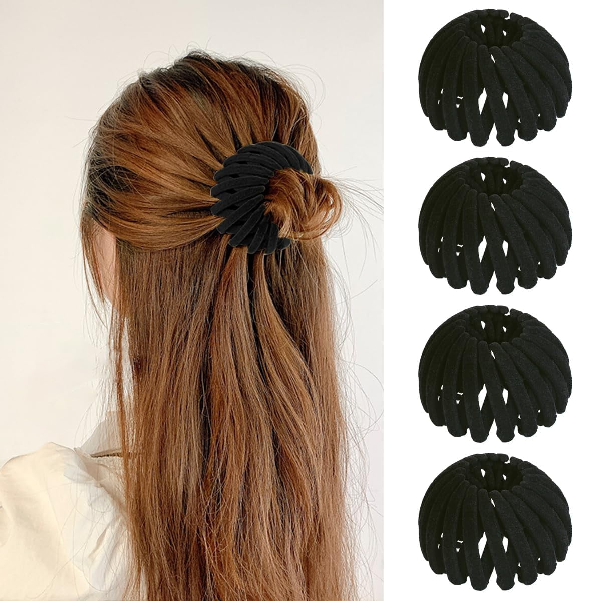 Bird Nest Magic Hair Clips - 2026 New Hair Accessories for Women Thick or Thin Hair, Expandable Hair Bun Makers Plastic Hair Barrettes Hair Scrunchies Lazy Birds Nest Plate Hairpin（Black）