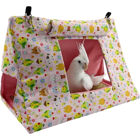 Bird Nest Snuggle Hut with Curtain, Parrot Birds Nest Hut Hammock Tent Parakeet Cage Parrot Habitat Cave Hanging Tent for Cockatiels Budgies Lovebird Conures