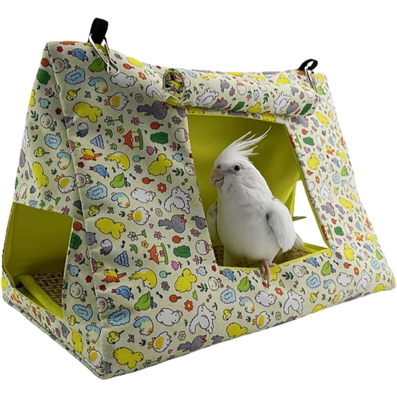 Bird Nest Snuggle Hut with Curtain, Parrot Birds Nest Hut Hammock Tent Parakeet Cage Parrot Habitat Cave Hanging Tent for Cockatiels Budgies Lovebird Conures