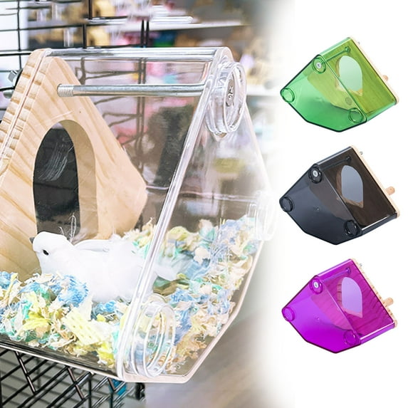 Bird Nest Transparent Wood Bird House with Perch Easy Installation Hanging Bird Nesting Box Bird Cage Accessories