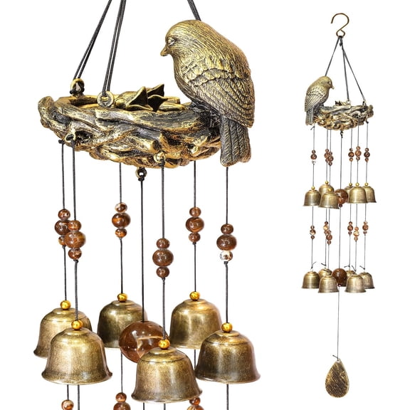 Bird Nest Wind Chimes,Wind Chimes for Outside with 12 Wind Bells for Love ,Bird Bells Chimes Decoration for Outside Garden Yard Church, Bronze
