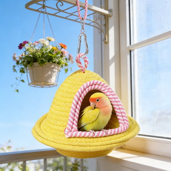 Bird Nest Winter Warm Hammock Bed for Cage Bird Shed Hut Tent, Cozy Hanging Nest House for Small Pet Parakeet Conure Cockatiel Budgies Lovebird Bird Cage Accessories (1PC, Yellow)