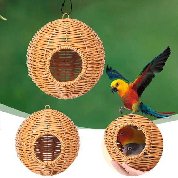 Bird Nest Woven Rattan Birdhouse - 5.91" Handmade Hanging Nest for Small Birds - Bird Cage Accessory for Parrots Cockatiels Garden Terrace