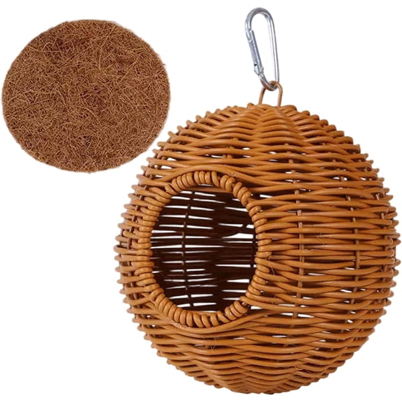 Bird Nest for Cage, Handwoven Rattan-Like Hanging Bed with Coconut Mat, Small Bird Accessory